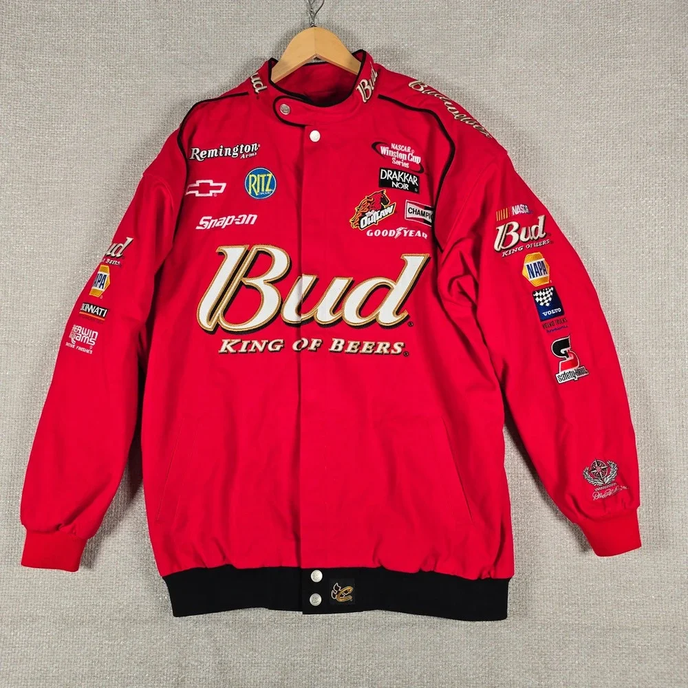 Chase Authentics Budweiser NASCAR Racing Jacket Red Cotton XXL Winston Cup Snap